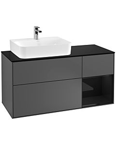 Villeroy und Boch Finion Waschtischunterschrank G152PHGK 120cm, Abdeckplatte black matt, Emotion, Regal links Glossy Black Lacquer, Anthracite matt