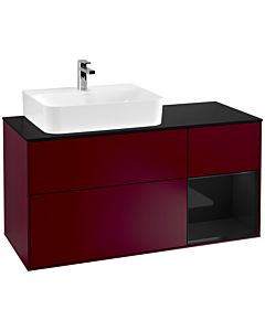 Villeroy und Boch Finion Waschtischunterschrank G152PHHB 120cm, Abdeckplatte black matt, Emotion, Regal links Glossy Black Lacquer, Peony Matt