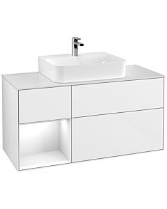 Villeroy und Boch Finion Villeroy und Boch G161GFGF 120cm, plaque de recouvrement blanc mat, Emotion, étagère gauche laqué blanc brillant, laqué blanc brillant