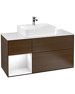 Villeroy und Boch Finion Villeroy und Boch Finion G161GFGN 120cm, cover plate white matt, Emotion, shelf left Glossy white lacquer, walnut veneer