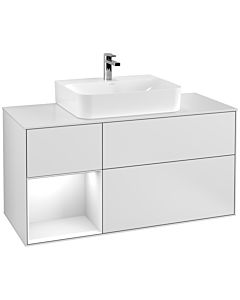 Villeroy und Boch Finion Waschtischunterschrank G161GFMT 120cm, Abdeckplatte white matt, Emotion, Regal links Glossy white lacquer, White matt lacquer
