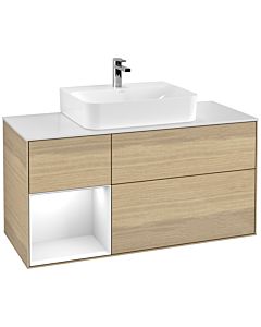 Villeroy und Boch Finion Waschtischunterschrank G161GFPC 120cm, Abdeckplatte white matt, Emotion, Regal links Glossy white lacquer, Oak Veneer