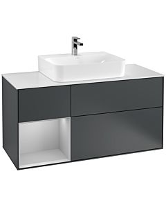 Villeroy und Boch Finion Waschtischunterschrank G161GJHG 120cm, Abdeckplatte white matt, Emotion, Regal links Light grey matt, Midnight Blue Matt Lacquer