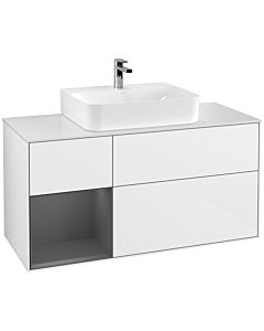 Villeroy und Boch Finion Waschtischunterschrank G161GKGF 120cm, Abdeckplatte white matt, Emotion, Regal links Anthracite matt, Glossy white lacquer