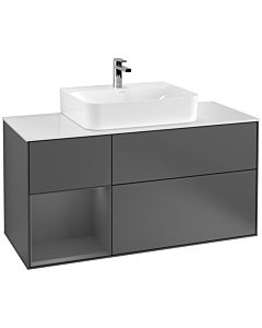 Villeroy und Boch Finion Waschtischunterschrank G161GKGK 120cm, Abdeckplatte white matt, Emotion, Regal links Anthracite matt, Anthracite matt
