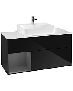Villeroy und Boch Finion Villeroy und Boch G161GKPH 120cm, plaque de finition blanc mat, Emotion, étagère gauche Anthracite mat, Glossy Black Lacquer