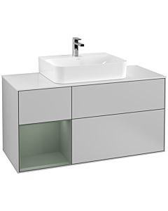Villeroy und Boch Finion Waschtischunterschrank G161GMGJ 120cm, Abdeckplatte white matt, Emotion, Regal links Olive Matt Lacquer, Light grey matt