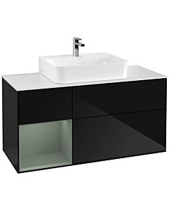 Villeroy und Boch Finion Villeroy und Boch G161GMPH 120cm, plaque de finition blanc mat, émotion, étagère à gauche Olive Matt Lacquer , Glossy Black Lacquer