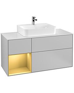 Villeroy und Boch Finion Villeroy und Boch G161HFGJ 120cm, plaque de recouvrement blanc mat, Emotion, étagère gauche or mat, gris clair mat