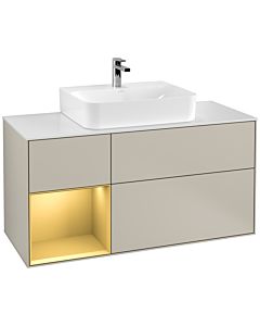 Villeroy und Boch Finion Villeroy und Boch G161HFHH 120cm, plaque de finition blanc mat, Emotion, étagère gauche or mat, Sand Matt Lacquer