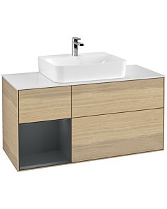 Villeroy und Boch Finion Waschtischunterschrank G161HGPC 120cm, Abdeckplatte white matt, Emotion, Regal links Midnight Blue Matt Lacquer, Oak Veneer