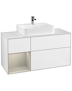 Villeroy und Boch Finion Villeroy und Boch G161HHGF 120cm, plaque de finition blanc mat, émotion, étagère à gauche Sand Matt Lacquer , laqué blanc brillant