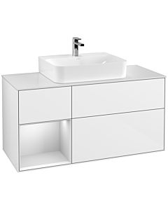 Villeroy und Boch Finion Waschtischunterschrank G161MTGF 120cm, Abdeckplatte white matt, Emotion, Regal links White matt lacquer, Glossy white lacquer