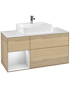 Villeroy und Boch Finion Waschtischunterschrank G161MTPC 120cm, Abdeckplatte white matt, Emotion, Regal links White matt lacquer, Oak Veneer