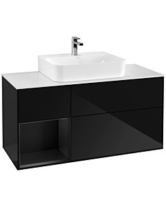 Villeroy und Boch Finion Waschtischunterschrank G161PDPH 120cm, Abdeckplatte white matt, Emotion, Regal links Black matt lacquer, Glossy Black Lacquer