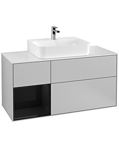Villeroy und Boch Finion Waschtischunterschrank G161PHGJ 120cm, Abdeckplatte white matt, Emotion, Regal links Glossy Black Lacquer, Light grey matt