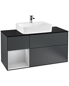 Villeroy und Boch Finion Waschtischunterschrank G162GJHG 120cm, Abdeckplatte black matt, Emotion, Regal links Light grey matt, Midnight Blue Matt Lacquer