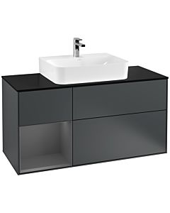 Villeroy und Boch Finion Waschtischunterschrank G162GKHG 120cm, Abdeckplatte black matt, Emotion, Regal links Anthracite matt, Midnight Blue Matt Lacquer