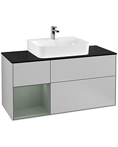 Villeroy und Boch Finion Waschtischunterschrank G162GMGJ 120cm, Abdeckplatte black matt, Emotion, Regal links Olive Matt Lacquer, Light grey matt
