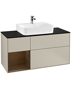 Villeroy und Boch Finion Waschtischunterschrank G162GNHH 120cm, Abdeckplatte black matt, Emotion, Regal links Walnut veneer, Sand Matt Lacquer