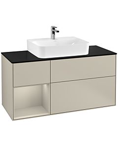 Villeroy und Boch Finion Waschtischunterschrank G162HHHH 120cm, Abdeckplatte black matt, Emotion, Regal links Sand Matt Lacquer, Sand Matt Lacquer