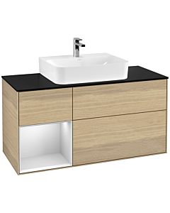 Villeroy und Boch Finion Waschtischunterschrank G162MTPC 120cm, Abdeckplatte black matt, Emotion, Regal links White matt lacquer, Oak Veneer