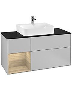 Villeroy und Boch Finion Waschtischunterschrank G162PCGJ 120cm, Abdeckplatte black matt, Emotion, Regal links Oak Veneer, Light grey matt