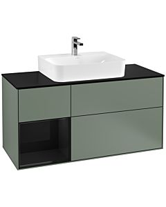 Villeroy und Boch Finion Waschtischunterschrank G162PHGM 120cm, Abdeckplatte black matt, Emotion, Regal links Glossy Black Lacquer, Olive Matt Lacquer