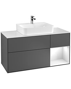 Villeroy und Boch Finion Villeroy und Boch G171GFGK 120cm, plaque de finition blanc mat, Emotion, étagère à droite Laque blanc brillant, Anthracite mat
