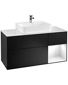 Villeroy und Boch Finion Waschtischunterschrank G171GFPD 120cm, Abdeckplatte white matt, Emotion, Regal rechts Glossy white lacquer, Black matt lacquer