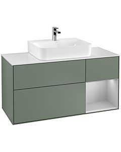 Villeroy und Boch Finion Villeroy und Boch G171GJGM 120cm, plaque de recouvrement blanc mat, Emotion, étagère à droite gris clair mat, Olive Matt Lacquer