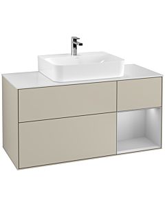 Villeroy und Boch Finion Villeroy und Boch G171GJHH 120cm, plaque de finition blanc mat, Emotion, étagère à droite gris clair mat, Sand Matt Lacquer