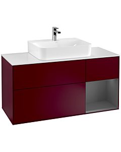 Villeroy und Boch Finion Waschtischunterschrank G171GKHB 120cm, Abdeckplatte white matt, Emotion, Regal rechts Anthracite matt, Peony Matt