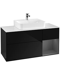 Villeroy und Boch Finion Waschtischunterschrank G171GKPH 120cm, Abdeckplatte white matt, Emotion, Regal rechts Anthracite matt, Glossy Black Lacquer