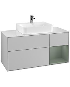 Villeroy und Boch Finion Villeroy und Boch G171GMGJ 120cm, plaque de finition blanc mat, Emotion, étagère à droite Olive Matt Lacquer , gris clair mat