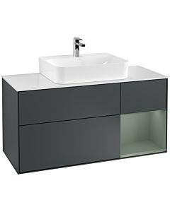 Villeroy und Boch Finion Waschtischunterschrank G171GMHG 120cm, Abdeckplatte white matt, Emotion, Regal rechts Olive Matt Lacquer, Midnight Blue Matt Lacquer