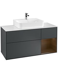 Villeroy und Boch Finion Waschtischunterschrank G171GNHG 120cm, Abdeckplatte white matt, Emotion, Regal rechts Walnut veneer, Midnight Blue Matt Lacquer