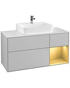 Villeroy und Boch Finion Waschtischunterschrank G171HFGJ 120cm, Abdeckplatte white matt, Emotion, Regal rechts Gold matt, Light grey matt