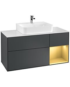 Villeroy und Boch Finion Villeroy und Boch G171HFHG 120cm, plaque de recouvrement blanc mat, Emotion, étagère droite or mat, Midnight Blue Matt Lacquer