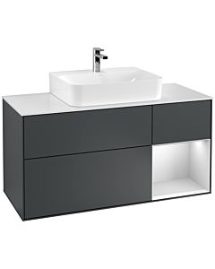 Villeroy und Boch Finion Waschtischunterschrank G171MTHG 120cm, Abdeckplatte white matt, Emotion, Regal rechts White matt lacquer, Midnight Blue Matt Lacquer