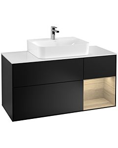 Villeroy und Boch Finion Waschtischunterschrank G171PCPD 120cm, Abdeckplatte white matt, Emotion, Regal rechts Oak Veneer, Black matt lacquer