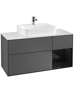 Villeroy und Boch Finion Waschtischunterschrank G171PHGK 120cm, Abdeckplatte white matt, Emotion, Regal rechts Glossy Black Lacquer, Anthracite matt