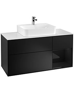Villeroy und Boch Finion Waschtischunterschrank G171PHPD 120cm, Abdeckplatte white matt, Emotion, Regal rechts Glossy Black Lacquer, Black matt lacquer