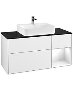 Villeroy und Boch Finion Villeroy und Boch Finion G172GFGF 120cm, cover plate black matt, Emotion, shelf on the right Glossy white lacquer, Glossy white lacquer