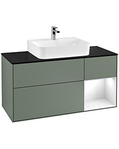 Villeroy und Boch Finion Villeroy und Boch G172GFGM 120cm, plaque de finition noir mat, Emotion, étagère à droite Laque blanc brillant, Olive Matt Lacquer