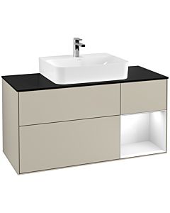 Villeroy und Boch Finion Villeroy und Boch Finion G172GFHH 120cm, cover plate black matt, Emotion, shelf on the right Glossy white lacquer, Sand Matt Lacquer