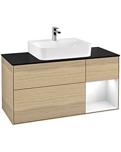 Villeroy und Boch Finion Villeroy und Boch G172GFPC 120cm, plaque de finition noir mat, Emotion, étagère à droite Laque blanc brillant, Oak Veneer