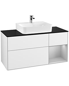 Villeroy und Boch Finion Villeroy und Boch Finion G172GJGF 120cm, cover plate black matt, Emotion, shelf on the right light gray matt, glossy white lacquer