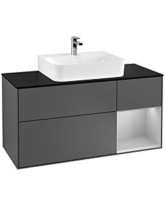 Villeroy und Boch Finion Waschtischunterschrank G172GJGK 120cm, Abdeckplatte black matt, Emotion, Regal rechts Light grey matt, Anthracite matt