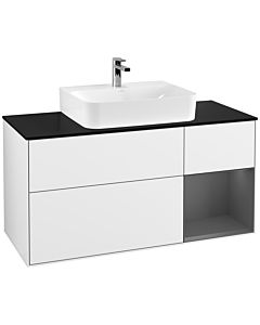 Villeroy und Boch Finion Villeroy und Boch G172GKGF 120cm, plaque de finition noir mat, Emotion, étagère à droite Anthracite mat, Laque blanc brillant
